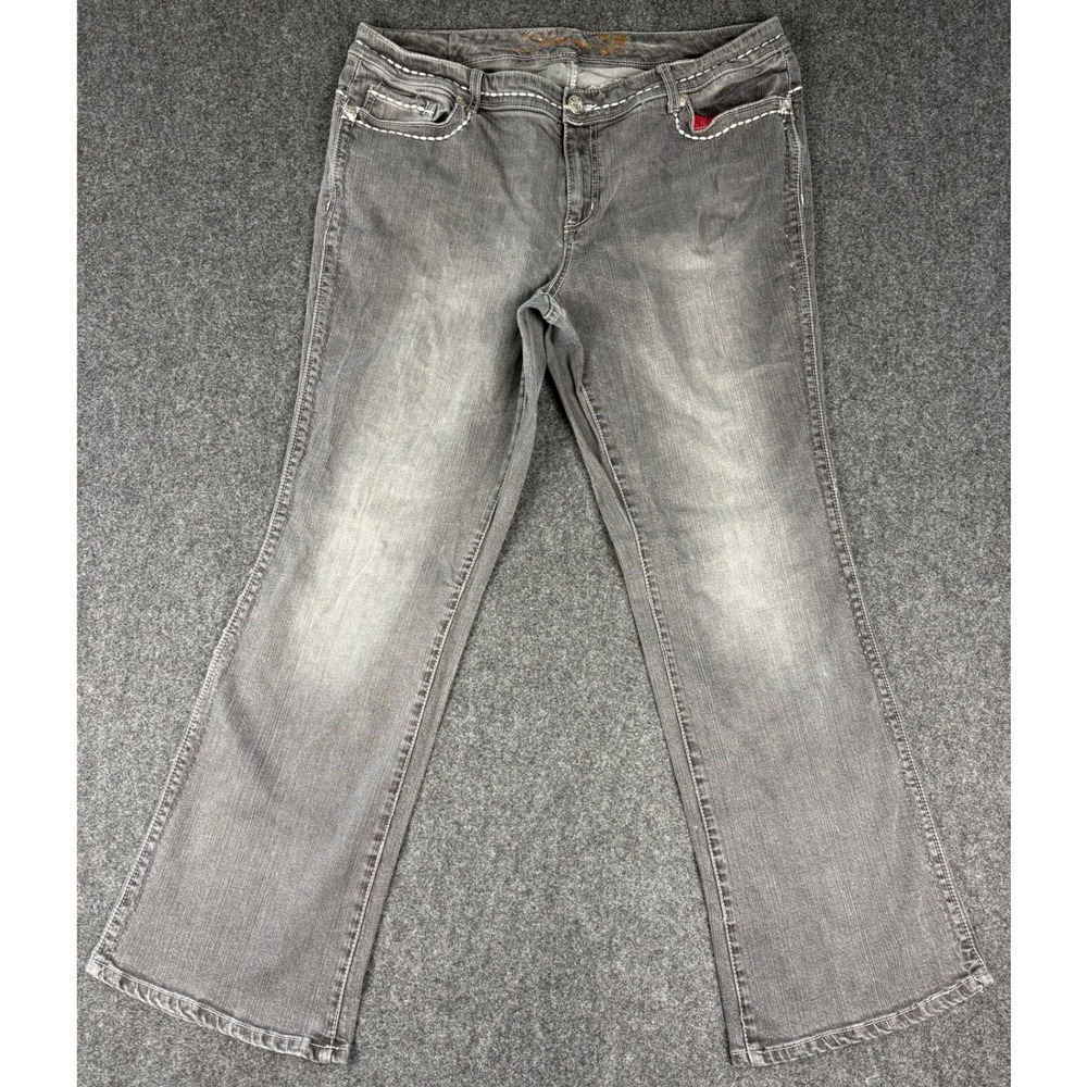 Seven7 Womens Gray Bootcut Jeans Thick Contrast Stitch Size 20 Faded Denim
